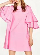 Oasap Flutter Sleeve Solid Loose Tunic Dress