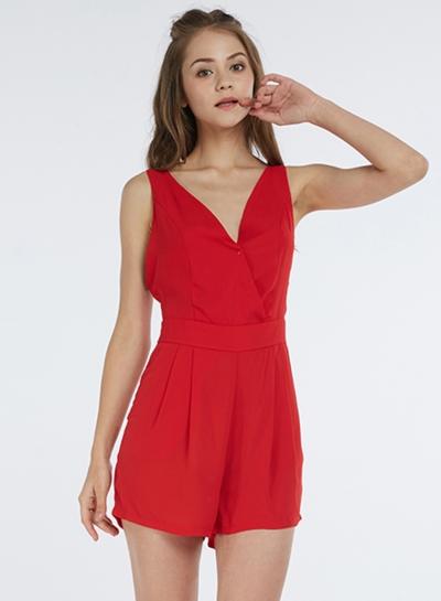 Oasap Solid V Neck Sleeveless Backless Solid High Waist Romper