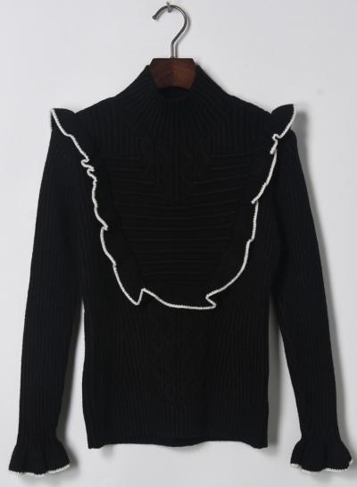 Oasap High Neck Flounce Hem Solid Color Sweaters