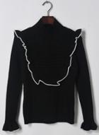 Oasap High Neck Flounce Hem Solid Color Sweaters
