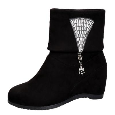 Oasap Wedge Heels Suede Round Toe Side Zipper Mid-calf Boots