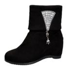 Oasap Wedge Heels Suede Round Toe Side Zipper Mid-calf Boots