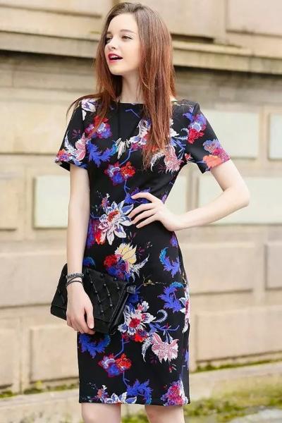 Oasap Floral Print Bateau Neck A-line Dress