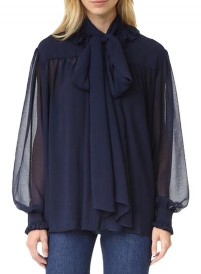 Oasap Women's Bow Tie Collar Long Sleeve Sheer Chiffon Blouse