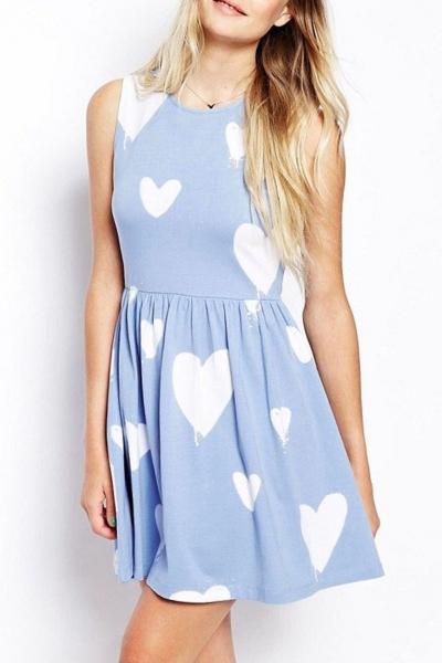 Oasap Sweet Light Blue Heart Print A-line Dress
