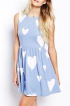 Oasap Sweet Light Blue Heart Print A-line Dress