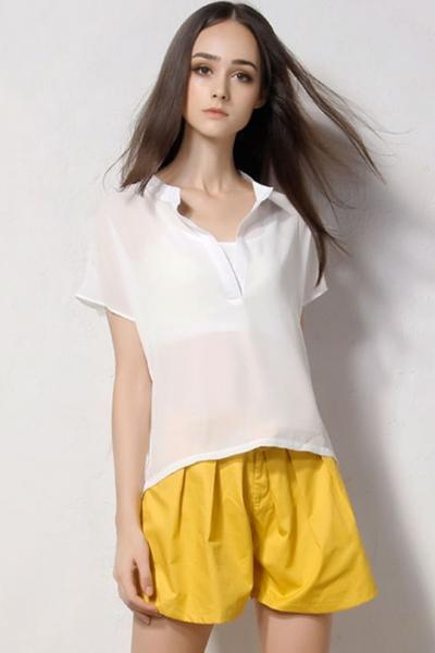 Oasap White Top Yellow Shorts Matching Sets
