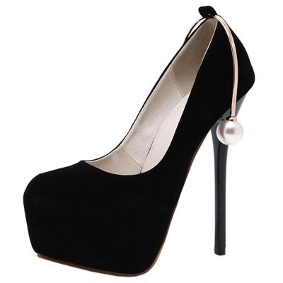 Oasap Round Toe High Heels Slip-on Pearl Pumps