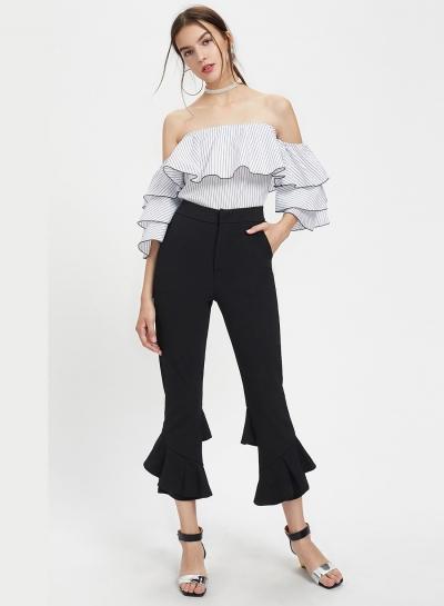 Oasap Fashion High Waist Ruffle Ninth Pants