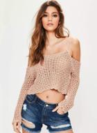 Oasap Spaghetti Strap Off Shoulder Long Sleeve Cropped Sweater