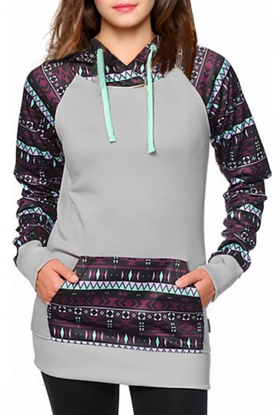 Oasap Trendy Printed Kangaroo Pocket Long Sleeve Drawstring Hoodie