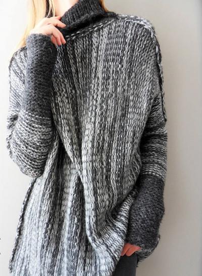 Oasap High Neck Color Block Long Sleeve Pullover Sweater