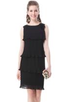 Oasap Fashion Sleeveless Layered Pleated Flower Little Black Cocktail Dress