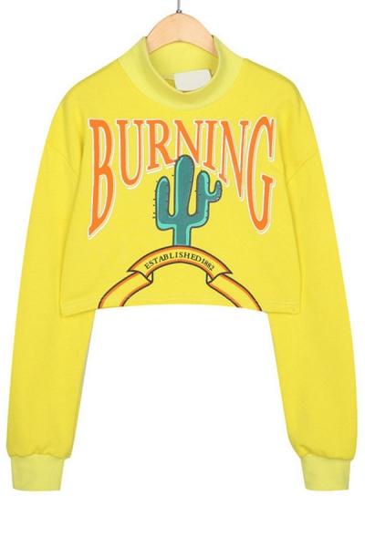 Oasap High Neckline Cropped Sweatshirt