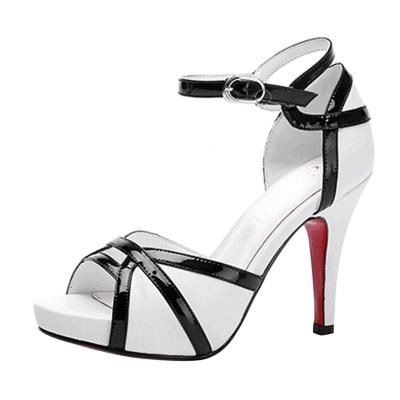 Oasap Color Block High Heels Peep Toe Buckle Strap Sandals