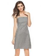 Oasap Spaghetti Strap Checked Mini Dress