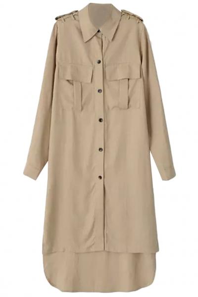 Oasap Chic Button Down High Low Trench Coat