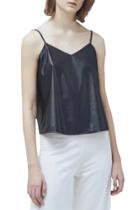 Oasap Women's Black Spaghetti Strap V Neck Pu Leather Tank Top