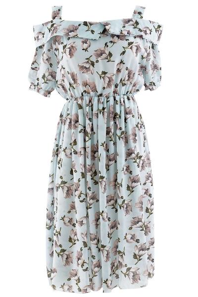 Oasap Sweet Floral Print Off Shoulder Midi Dress