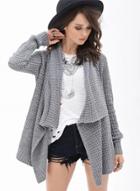Oasap Turn Down Collar Long Sleeve Solid Color Open Front Hollow Out Cardigan