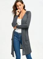 Oasap Casual Long Sleeve Open Front Cardigan With Pocket