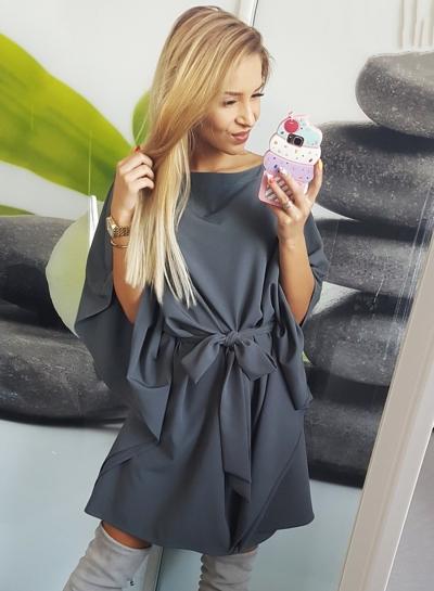 Oasap Slash Neck 3/4 Sleeve Mini Dress With Belt