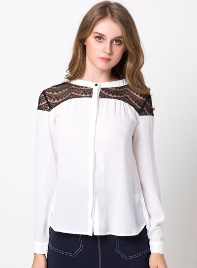 Oasap Hollowed Pleated Round Neck Shirt