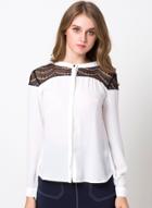 Oasap Hollowed Pleated Round Neck Shirt