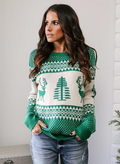 Oasap Casual Long Sleeve Christmas Printed Loose Pullover Sweater