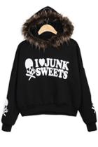 Oasap Skull Cropped Fleece Hoodie