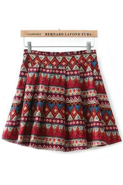 Oasap Ikat-print Pleated Mini Skirt
