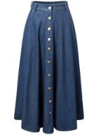 Oasap Women's Fashion Button Front Pleated Maxi Denim Skirt