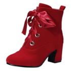 Oasap Vintage Solid Color Round Toe Lace Up Boots