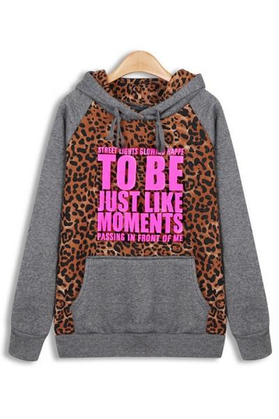 Oasap Street-chic Leopard Fleece Hoodie