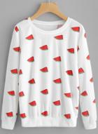 Oasap Round Neck Long Sleeve Watermelon Printed Sweatshirts