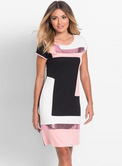 Oasap Sequin Panel Short Sleeve Bodycon Dress