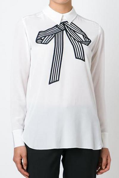 Oasap Sweet Bow Printed Long Sleeve Blouse