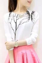 Oasap Graphic Long Sleeve Pullover Blouse