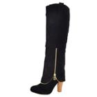 Oasap Round Toe Solid Color Block Heels Side Zipper Knee-high Boots