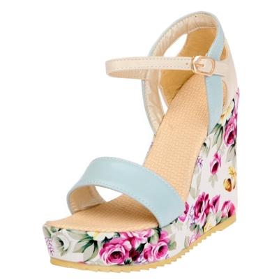 Oasap Floral Open Toe Wedge Heels Gladiator Sandals