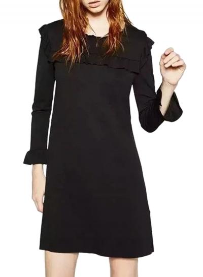 Oasap Women's Solid Long Sleeve Ruffled Trim Pullover Dress