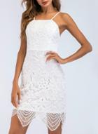 Oasap Fashion Solid Lace Spaghetti Strap Sleeveless Backess Women Bodycon Dress