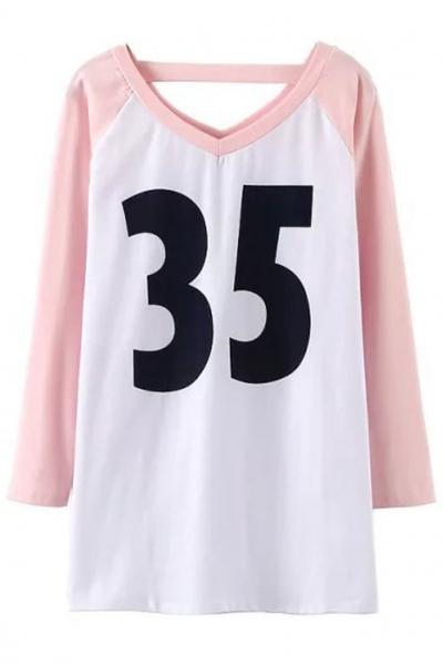 Oasap Fashion Figure Printed Color Block Tee
