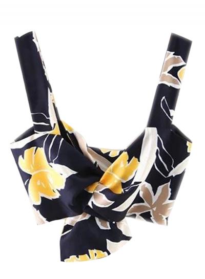 Oasap Women's Beach Floral Print Knot Crop Top