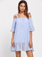 Oasap Strappy Off Shoulder Striped Patchwork Mini Dress