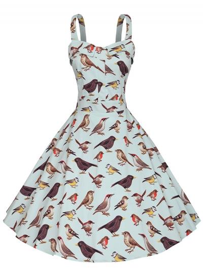 Oasap Sleeveless Bird Printed Swing Midi Dress