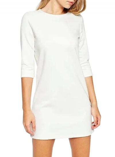 Oasap Women Simple Solid Color Round Neck Shift Dress