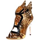 Oasap Genuine Leather Peep Toe Wing Hollow Out Stiletto Sandals