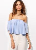 Oasap Solid Off Shoulder Ruffle Cropped Blouse