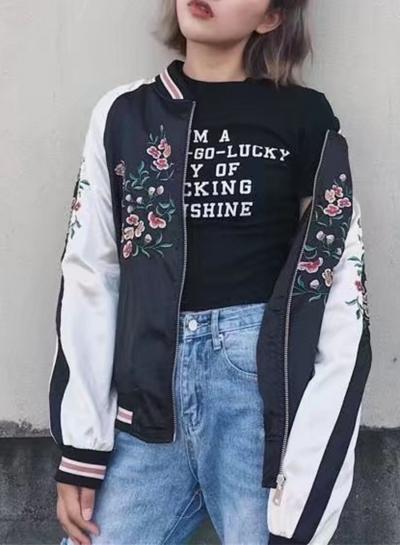 Oasap Stand Collar Long Sleeve Color Splicing Embroidery Jacket